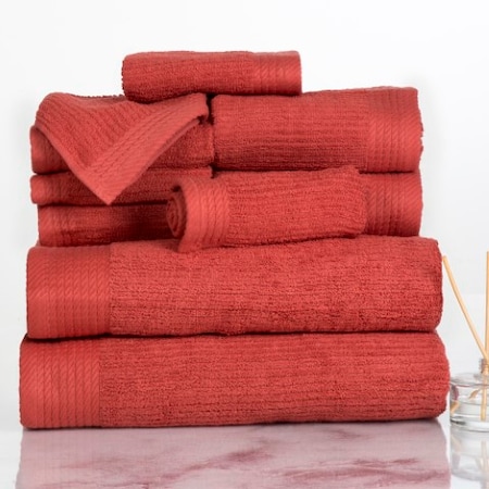 Hastings Home Ribbed 100 Percent Cotton 10 Piece Towel Set - Brick 765411MZO